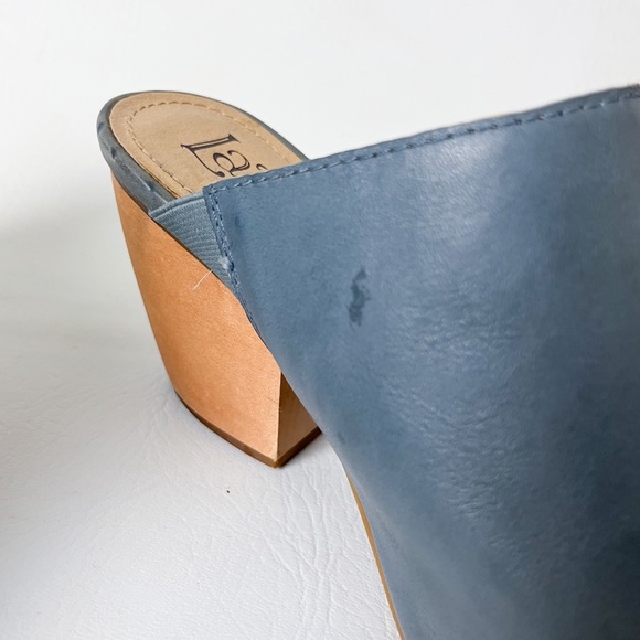 Latigo Distressed Denim Blue Genuine Leather Wood Heel Mules/Clogs - Picture 7 of 13